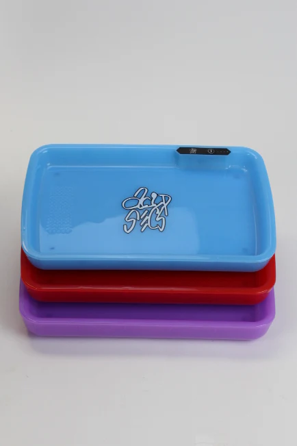 Blue - LED Rolling Tray with Grinding Pad